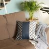 Navy Blue Striped Zippered Polyester Throw Pillow