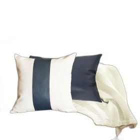 Set of 2 White and Navy Boho Throw Pillow Covers