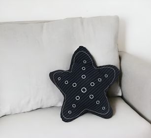 Set of Two 12" X 12" Blue and White Star Starfish Coastal Throw Pillow