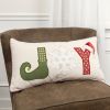 Ivory Red and Green Christmas Joy Lumbar Throw Pillow