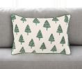 Ivory and Green Modern Christmas Tree Lumbar Throw Pillow
