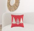 Boho Christmas Tree Trio Red and Cream Decorative Throw Pillow