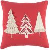 Boho Christmas Tree Trio Red and Cream Decorative Throw Pillow