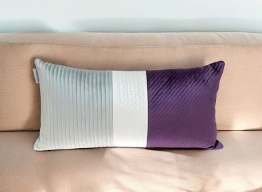 Silver and Purple Quilted Colorblock Velvet Lumbar Throw Pillow