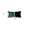 Teal Gold and Black Tufted Velvet Lumbar Pillow