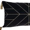 Black and Gold Geo Velvet Lumbar Pillow with Gold Tassels