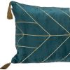 Teal and Gold Geo Velvet Lumbar Pillow with Gold Tassels
