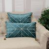 Teal and Gold Geo Velvet Lumbar Pillow with Gold Tassels