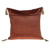 20" Burnt Orange And Gold Velvet Throw Pillow with Embroidery And Tassels
