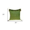 Olive and Gold Geo Velvet Throw Pillow with Gold Tassels