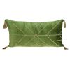 Olive and Gold Geo Velvet Lumbar Pillow with Gold Tassels