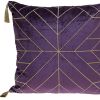 Dark Purple and Gold Geo Velvet Throw Pillow with Gold Tassels