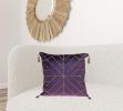 Dark Purple and Gold Geo Velvet Throw Pillow with Gold Tassels