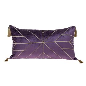 Dark Purple and Gold Geo Velvet Lumbar Pillow with Gold Tassels