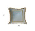 Boho Gray with Gold Fringe Decorative Square Throw Pillow