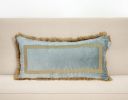 12" X 24" Gray and Gold Velvet Zippered Pillow With Fringe