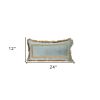 12" X 24" Gray and Gold Velvet Zippered Pillow With Fringe