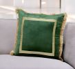 Boho Green with Gold Fringe Decorative Square Throw Pillow