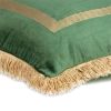 Boho Green with Gold Fringe Decorative Square Throw Pillow