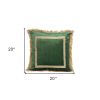 Boho Green with Gold Fringe Decorative Square Throw Pillow