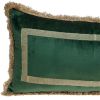 Boho Green with Gold Fringe Decorative Lumbar Throw Pillow