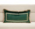 Boho Green with Gold Fringe Decorative Lumbar Throw Pillow