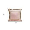 Boho Pink with Gold Fringe Decorative Square Throw Pillow