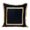 Boho Black with Gold Fringe Decorative Square Throw Pillow