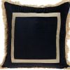 Boho Black with Gold Fringe Decorative Square Throw Pillow