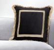 Boho Black with Gold Fringe Decorative Square Throw Pillow