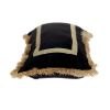Boho Black with Gold Fringe Decorative Lumbar Throw Pillow