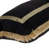 Boho Black with Gold Fringe Decorative Lumbar Throw Pillow