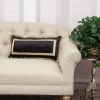 Boho Black with Gold Fringe Decorative Lumbar Throw Pillow