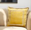 Boho Yellow with Gold Fringe Decorative Square Throw Pillow