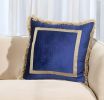 Boho Blue with Gold Fringe Decorative Square Throw Pillow