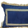 Boho Blue with Gold Fringe Decorative Lumbar Throw Pillow