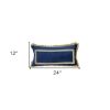 Boho Blue with Gold Fringe Decorative Lumbar Throw Pillow