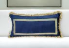 Boho Blue with Gold Fringe Decorative Lumbar Throw Pillow