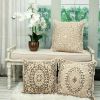 18" Beige And Brown Geometric Cotton Blend Throw Pillow with Fringes And Texture