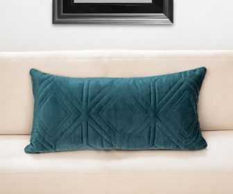 Teal Quilted Diamonds Velvet Solid Color Lumbar Pillow