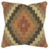 18" Brown and Green Geometric Jute Wool Blend Throw Pillow