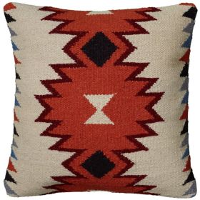 18" Orange and Ivory Cotton Throw Pillow