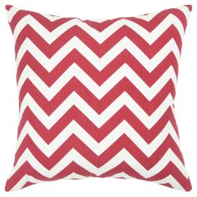 18" Red and Ivory Cotton Throw Pillow