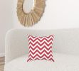 18" Red and Ivory Cotton Throw Pillow