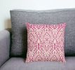 22" Pink and White Damask Cotton Throw Pillow