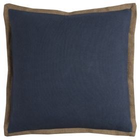 22" Blue and Beige Cotton Throw Pillow
