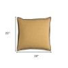 22" Yellow and Beige Cotton Throw Pillow