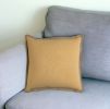 22" Yellow and Beige Cotton Throw Pillow