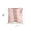 20" Red and Natural Ticking Stripe Cotton Throw Pillow