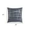 20" Gray and Silver Abstract Linework Cotton Throw Pillow